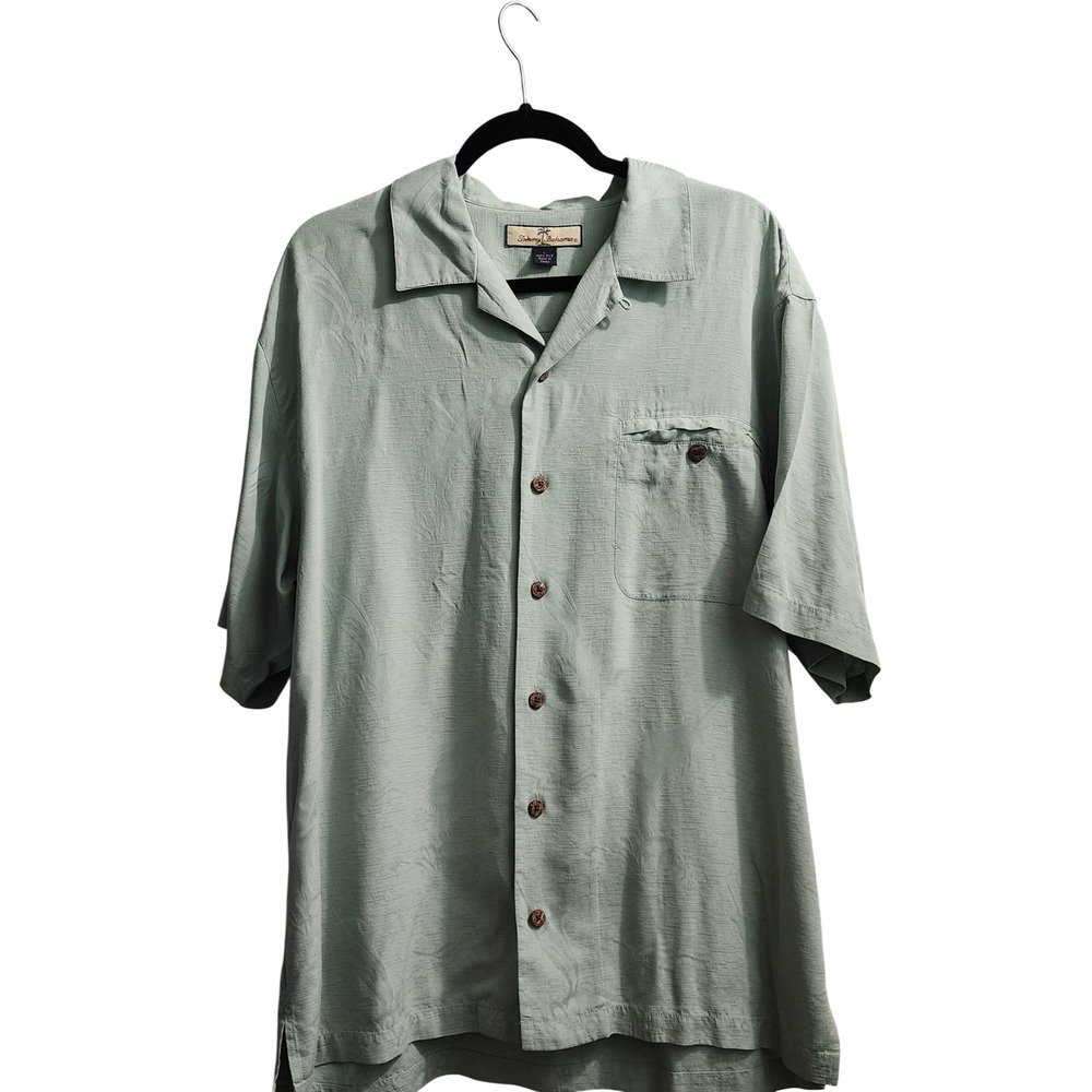 Tommy Bahama Silk Camp Shirt Men's Size L Green Short‎ Sleeve Button Down Aloha